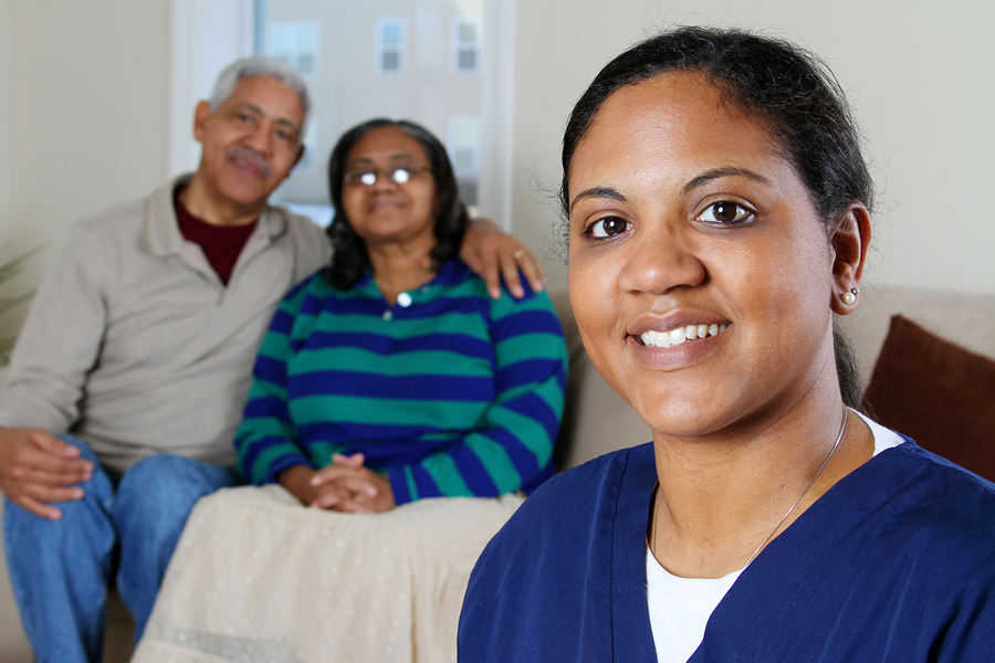 Home health care worker and an elderly couple in San Juan Capistrano, CA