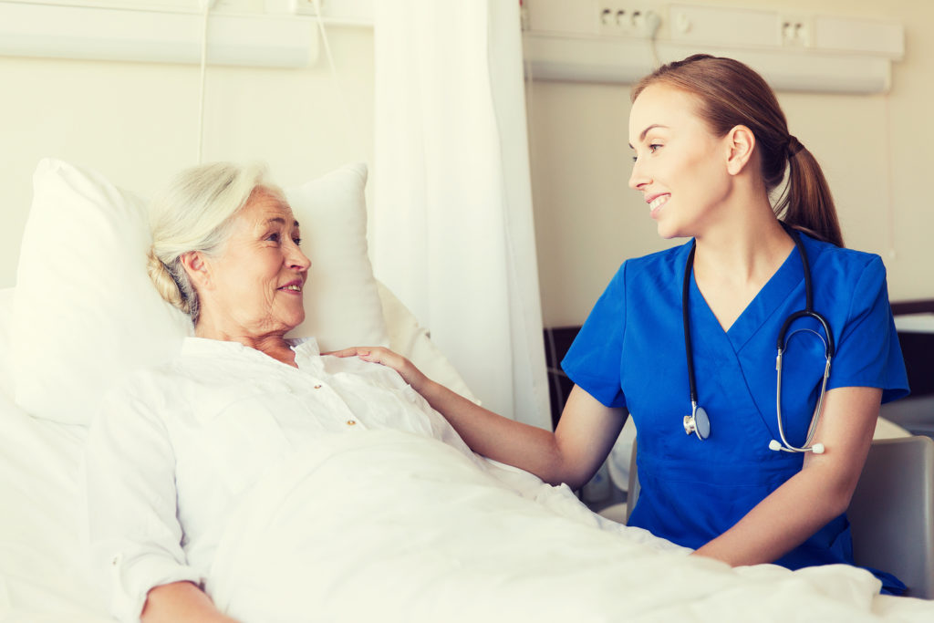 Nurse looking after elderly woman in Laguna Hills, California.